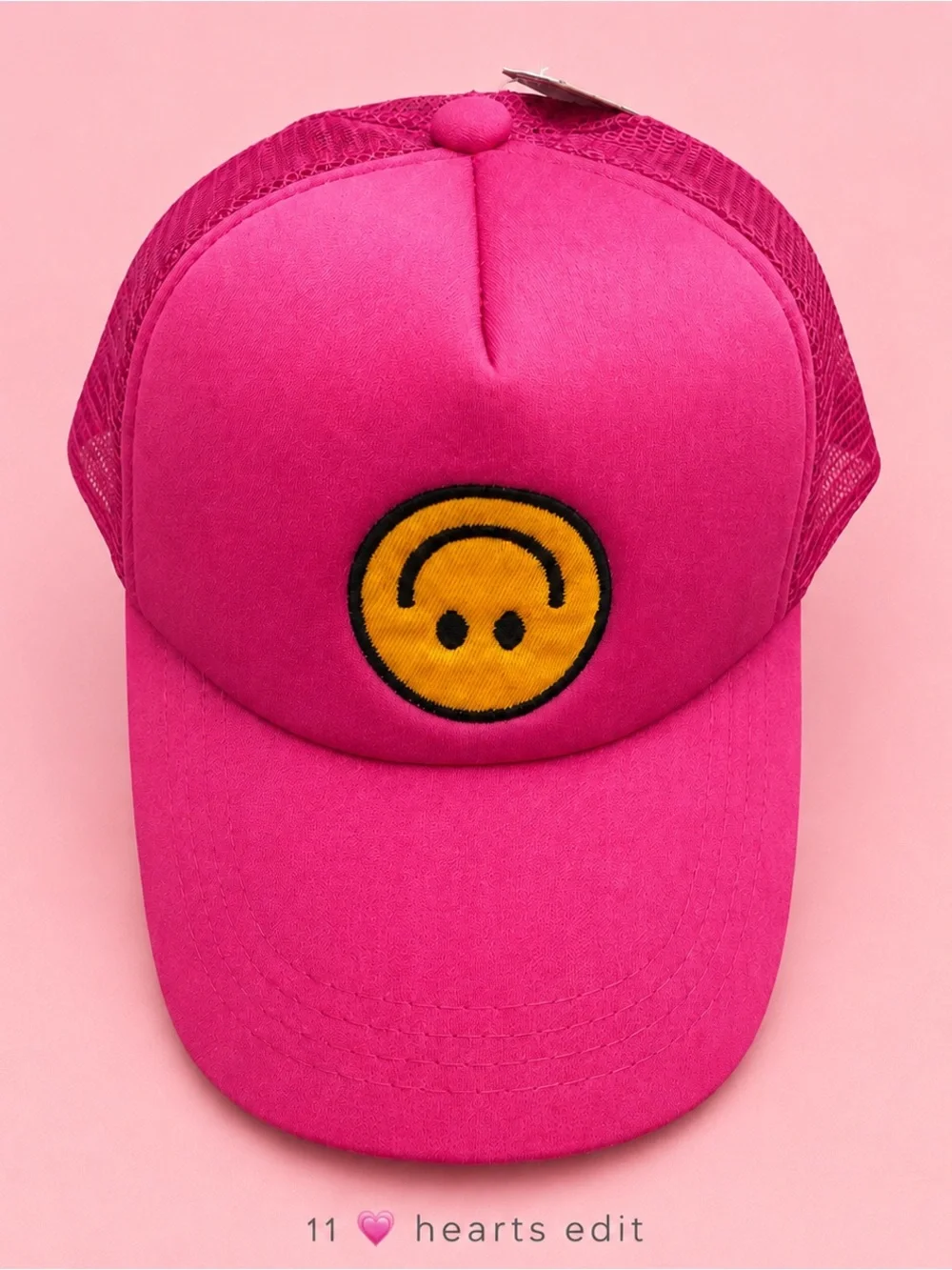 Fuchsia Barbie Pink Upside Down Smiley Face Foam Trucker Hat Snapback NWT